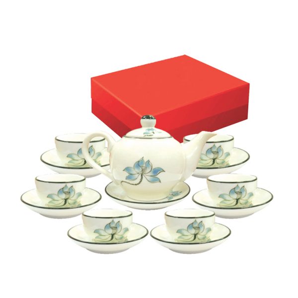 Bộ trà đào vẽ hoa sen xanh